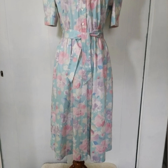 Vtg 80s Lili Richard's Aqua Lavendar Pink Floral Button Down Floral Dress - Picture 6 of 16